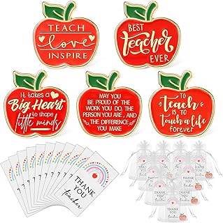 Appreciation Teacher Pins Bulk with Apple Lapel Pins Brooches Gift Card for Teacher and Organza Bags Gift Cards Thank You Teacher for Back to School Gift Tutor Professor