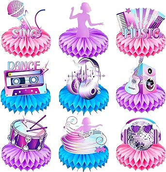 9 Pcs Music Party Honeycomb Table Centerpieces with Guitar Theme Decorations, Perfect for Girls Birthday Fans Celebration