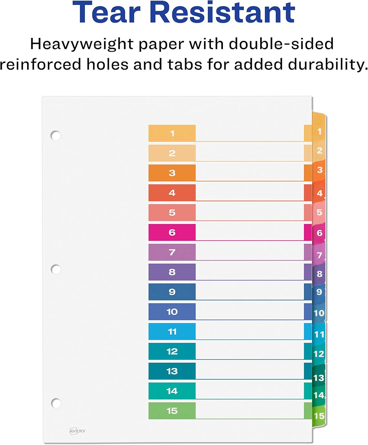 Avery 15 Tab Dividers for 3 Ring Binders, Customizable Table of Contents, Multicolor Tabs, 6 Sets (11197) : Everything Else