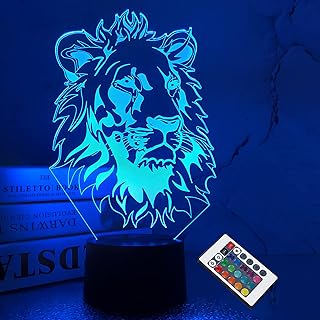 Lew lampka nocna, prezent dla króla lwa 3D iluzja lampa dla dzieci lampka nocna z pilotem 16 zmieniających się kolorów Boże Narodzenie Halloween prezent urodzinowy fajny wystrój pokoju dla dziecka chłopca