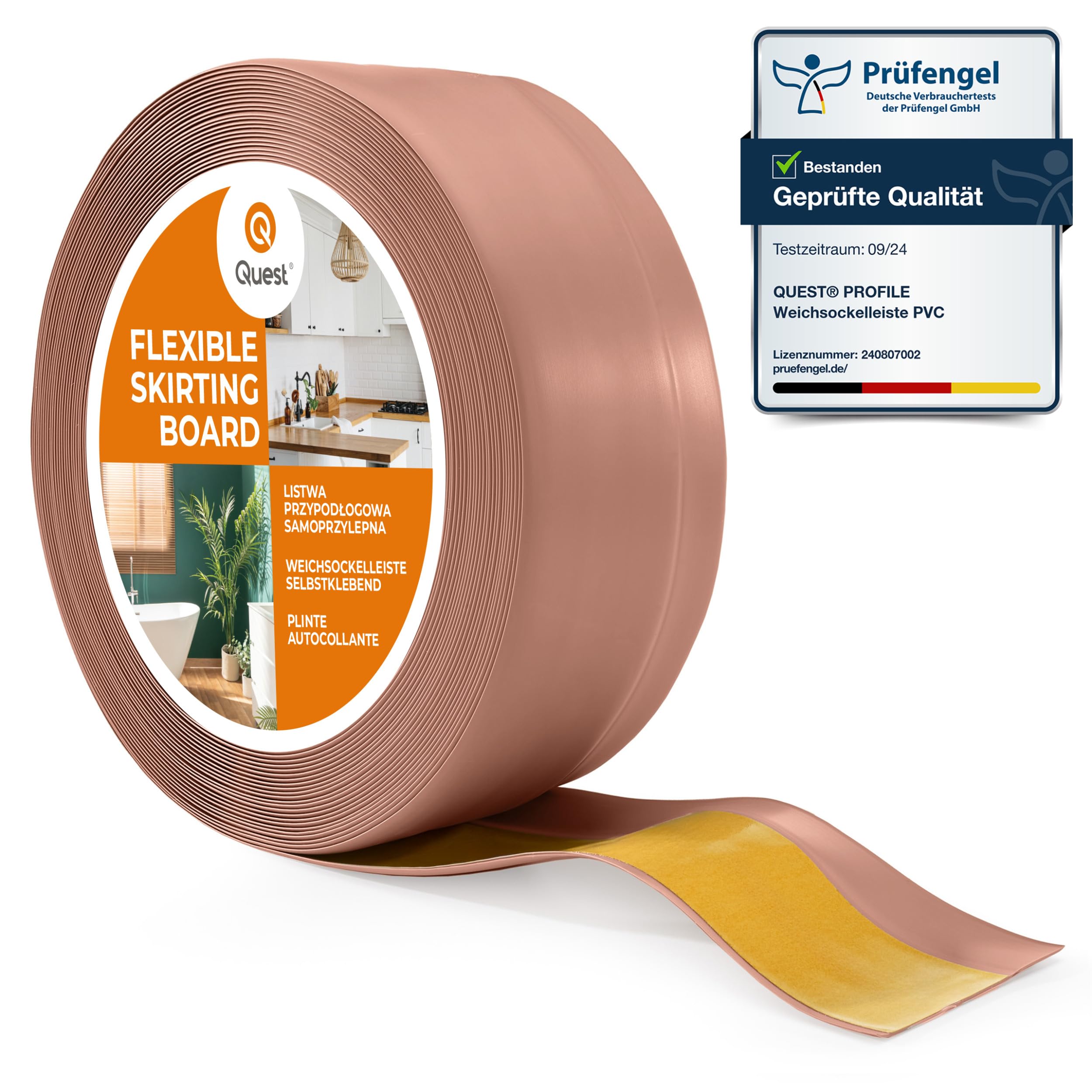 Quest Skirting Board PVC 50 x 20 mm Self-Adhesive - Light Brown, 10 m