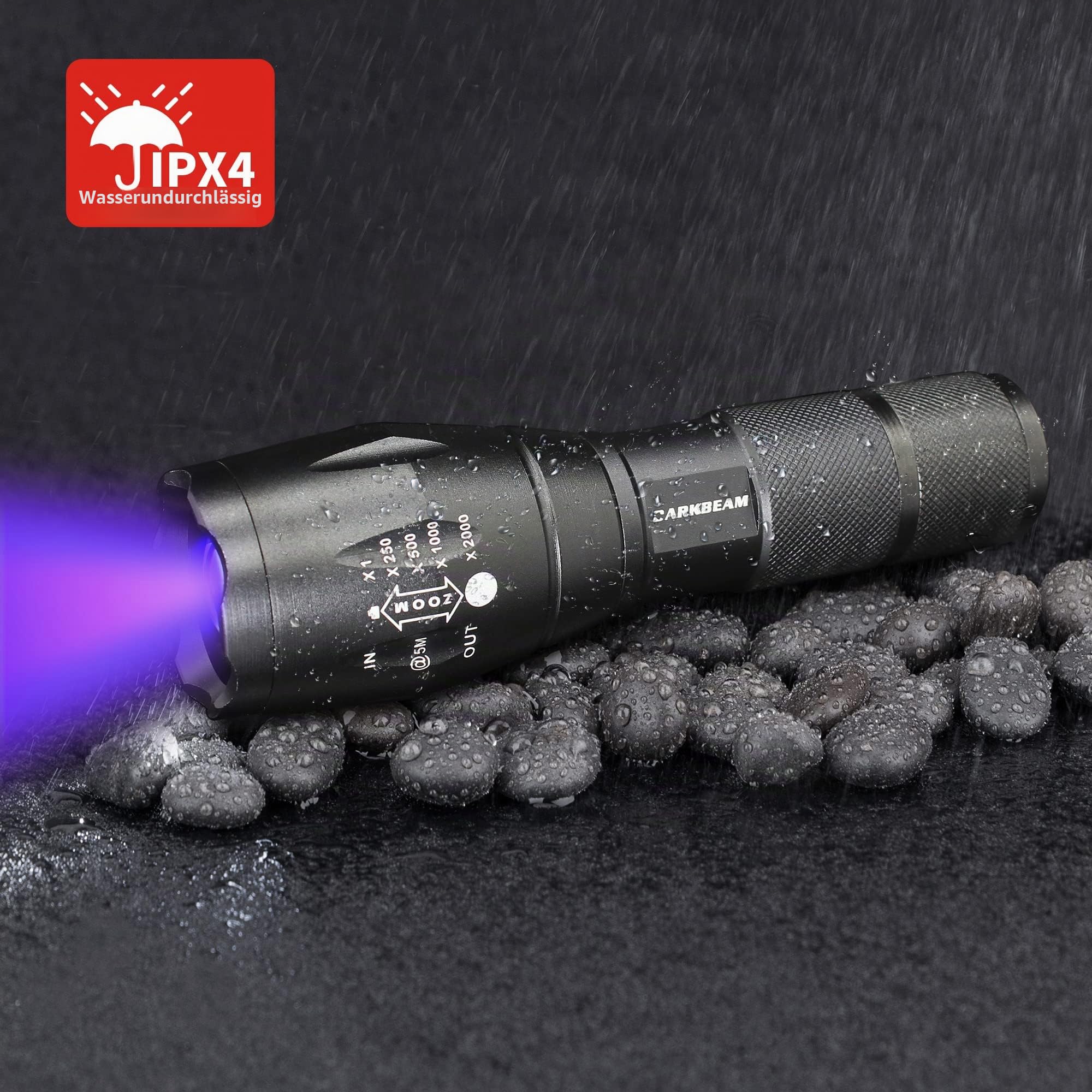 DARKBEAM Taschenlampe Doppeltes UV Licht 365nm & 395nm Wiederaufladbare, Woodsche Lampe Schwarzlichttaschenlampen Mini Hand LED Ultraviolett Licht, Heimtierurindetektoren, Bernstein, Resin, 1 Stück