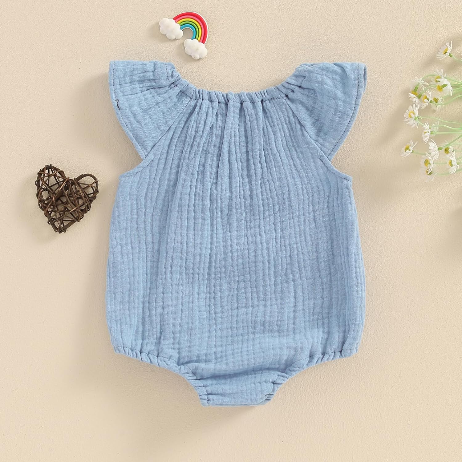 Newborn Baby Girl Clothes Ruffle Sleeve Solid Smocked Bubble Romper Jumpsuit Bow Headband Cute Summer Clothes - Image 6