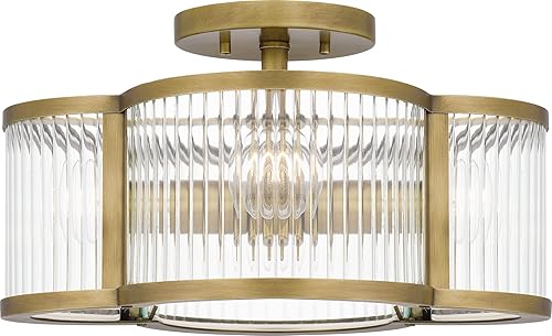 Quoizel ASR1715WS Aster Art Deco - Lámpara de techo semiempotrada de vidrio acanalado transparente, 4 luces, 400 vatios totales, 8 pulgadas de alto