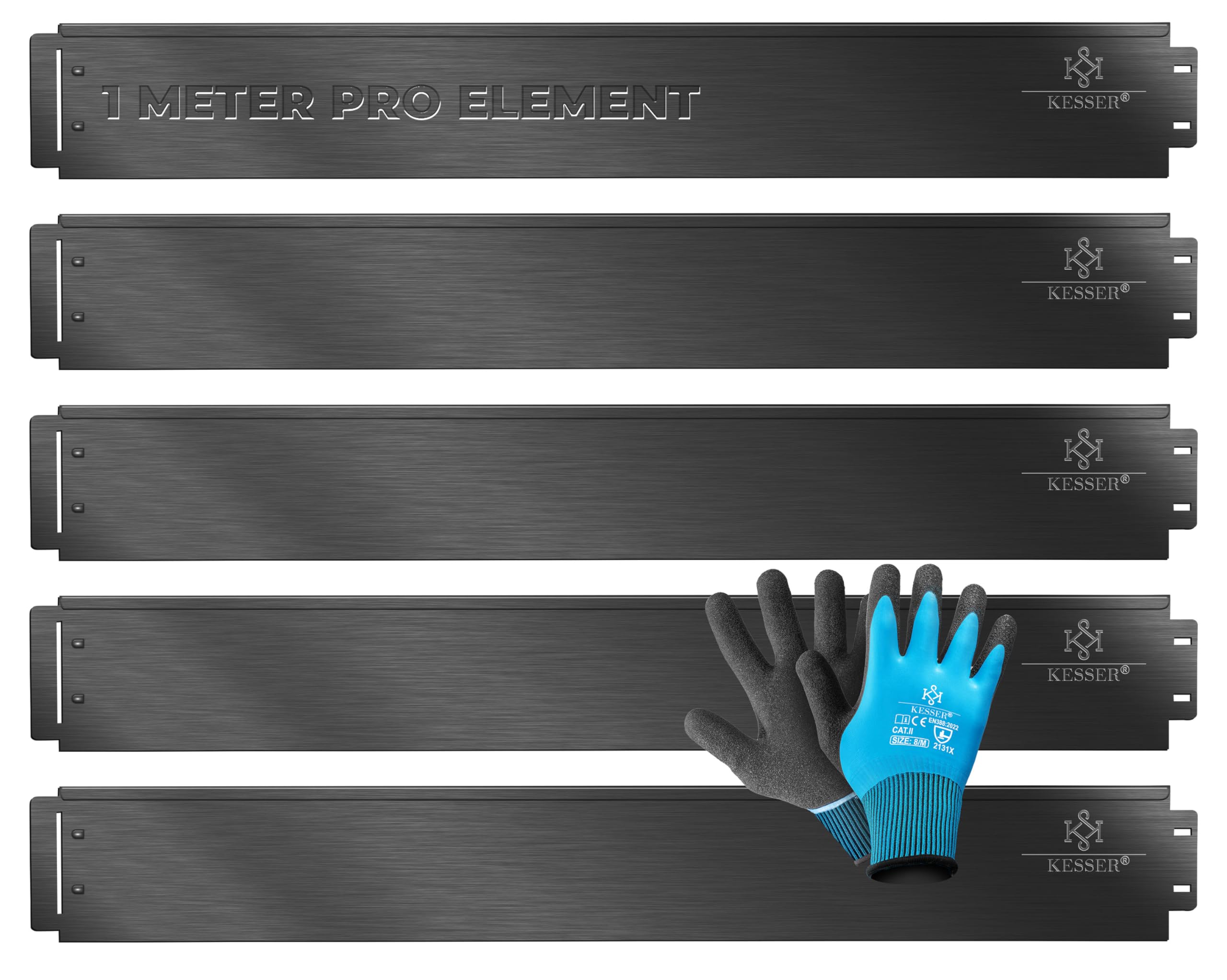 KESSER® Rasenkante Beeteinfassung Beetumrandung + Handschuhe 25m 100x18cm Beetbegrenzung Rasenbleche Mähkante Metall Palisade Schwarz
