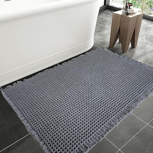 Miniatura 13 de Tapete de baño con borlas, súper absorbente, antideslizante, lavable a máquina con borlas, tapete de baño con parte trasera de goma, ultra suave
