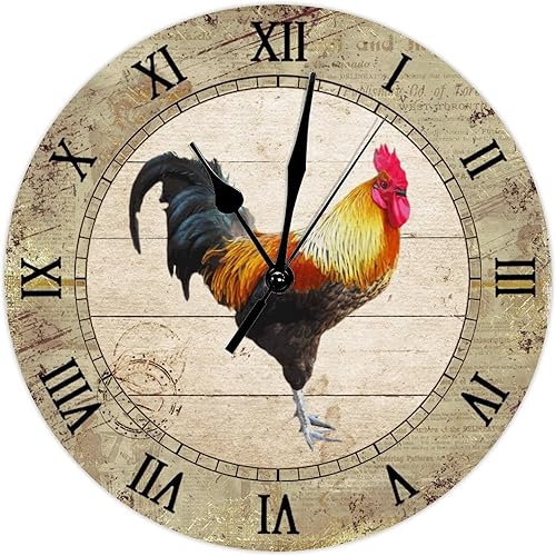 Reloj de pared moderno, silencioso sin tictac, funciona con pilas, estilo granero, pollo, gallo francés, retro, de madera, redondo, fácil de leer disponible en Yaxa Venezuela