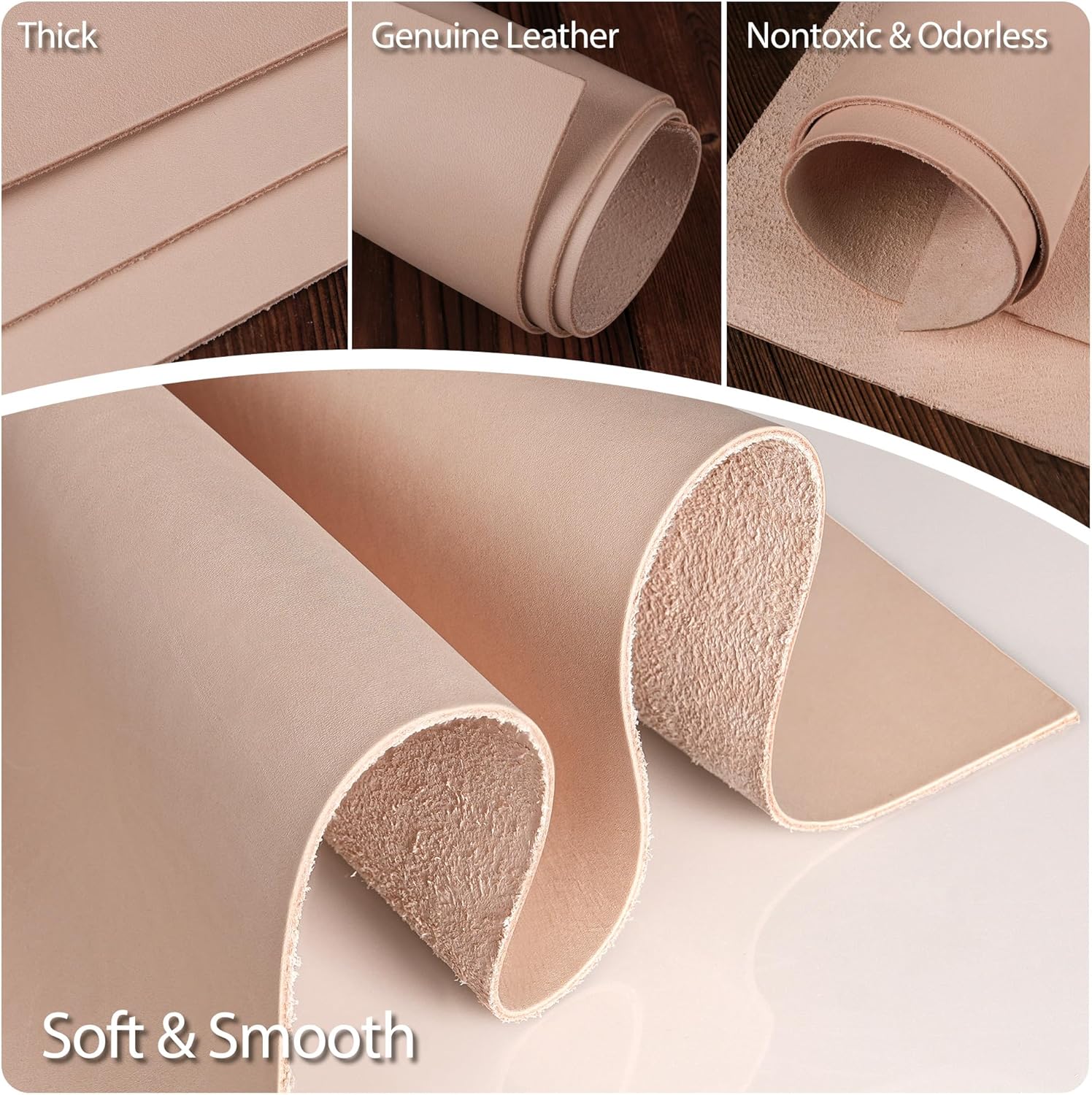 JinRuiKJ A Grade Tooling Leather Square 1.8-2.0MM Thick, Vegetable Tanned Leather Pieces Precut 12"x24", Full Grain Veg Tan Leather Sheets for for Tooling, Carving, Dyeing and Embossing