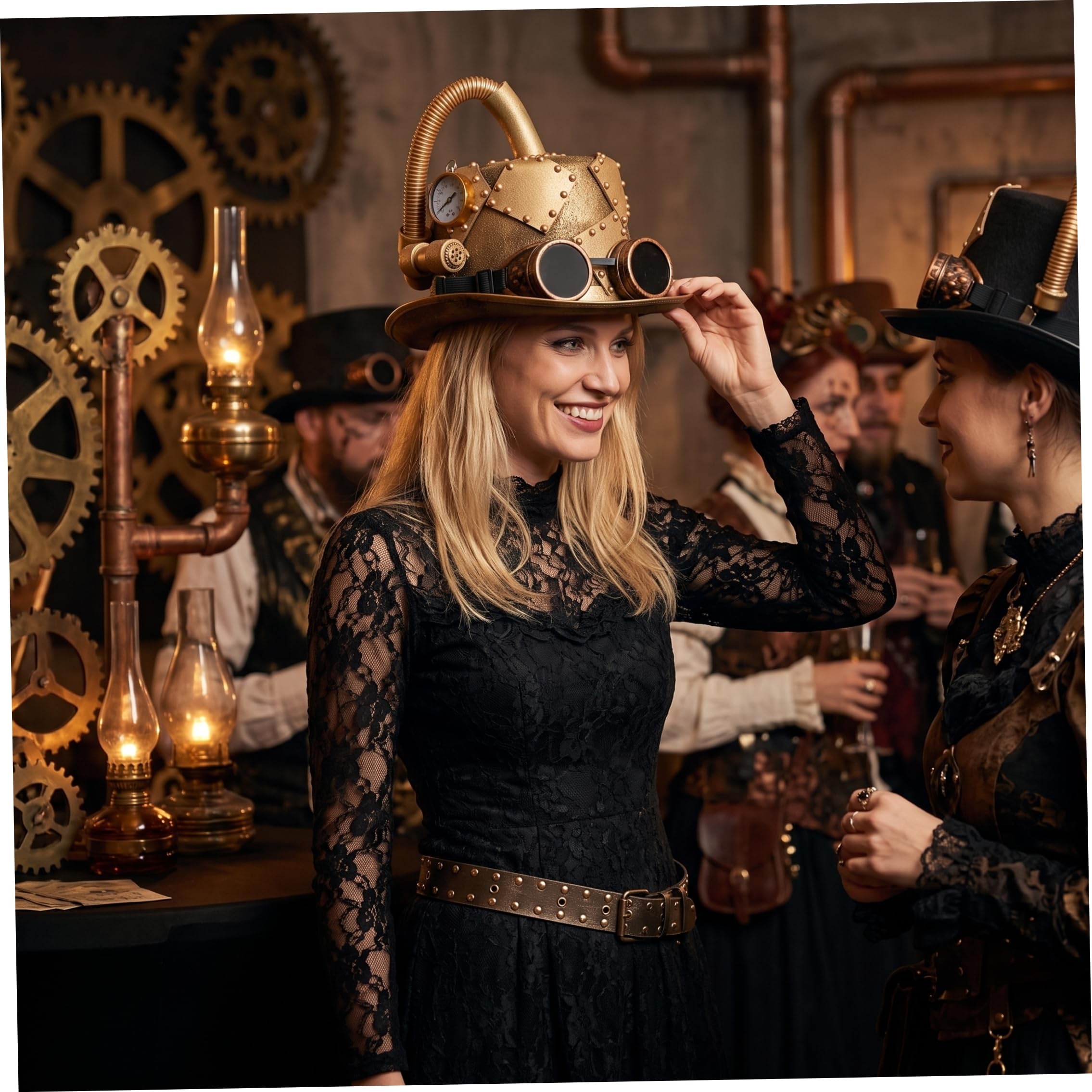 Jorzer Cappello a cilindro Accessori Steampunk, berretto gotico di Halloween, marrone
