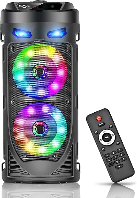 Portable Bluetooth Speaker, 30W Wireless Speaker with Double 4 Full range Stereo Sound, Mixed Color LED Lights, Remote, Supports EQ, TWS, USB, TF, AUX, Loud Speaker for Travel, Home, Party(1 Pcs)