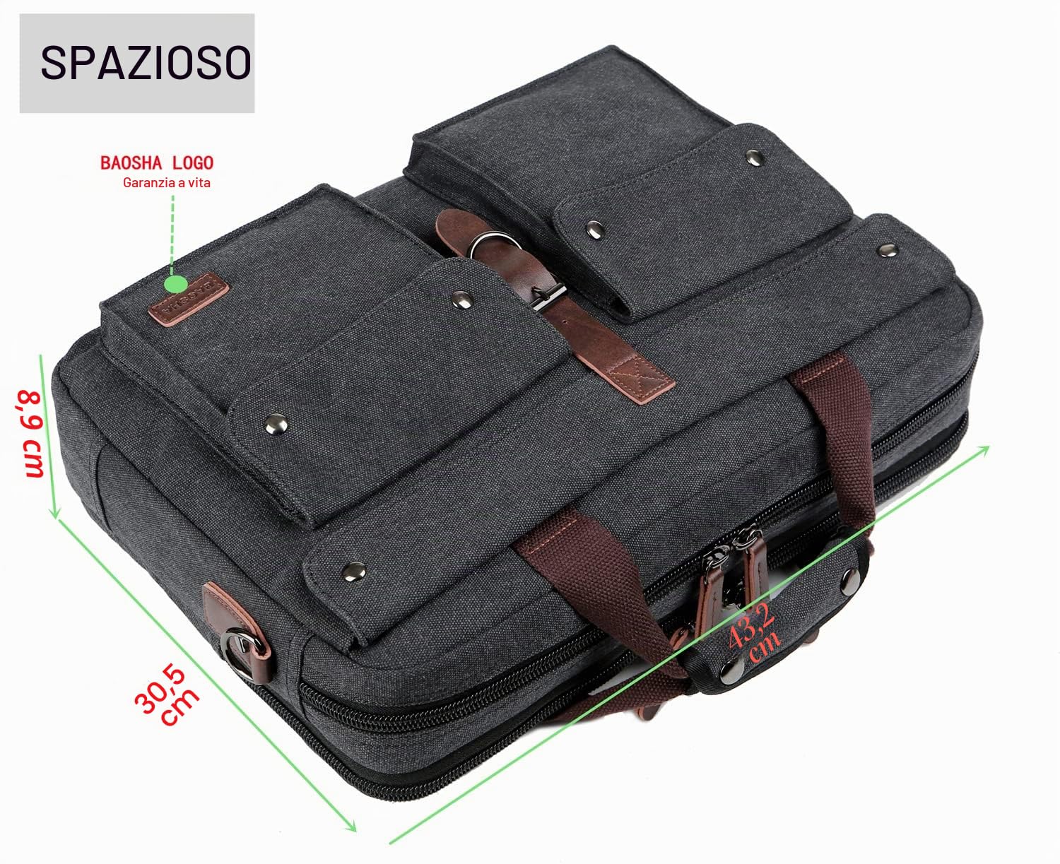 Baosha Borsa a tracolla da uomo, per computer portatile da 17 pollici, borsa da lavoro, in tela, borsa a tracolla BC-07
