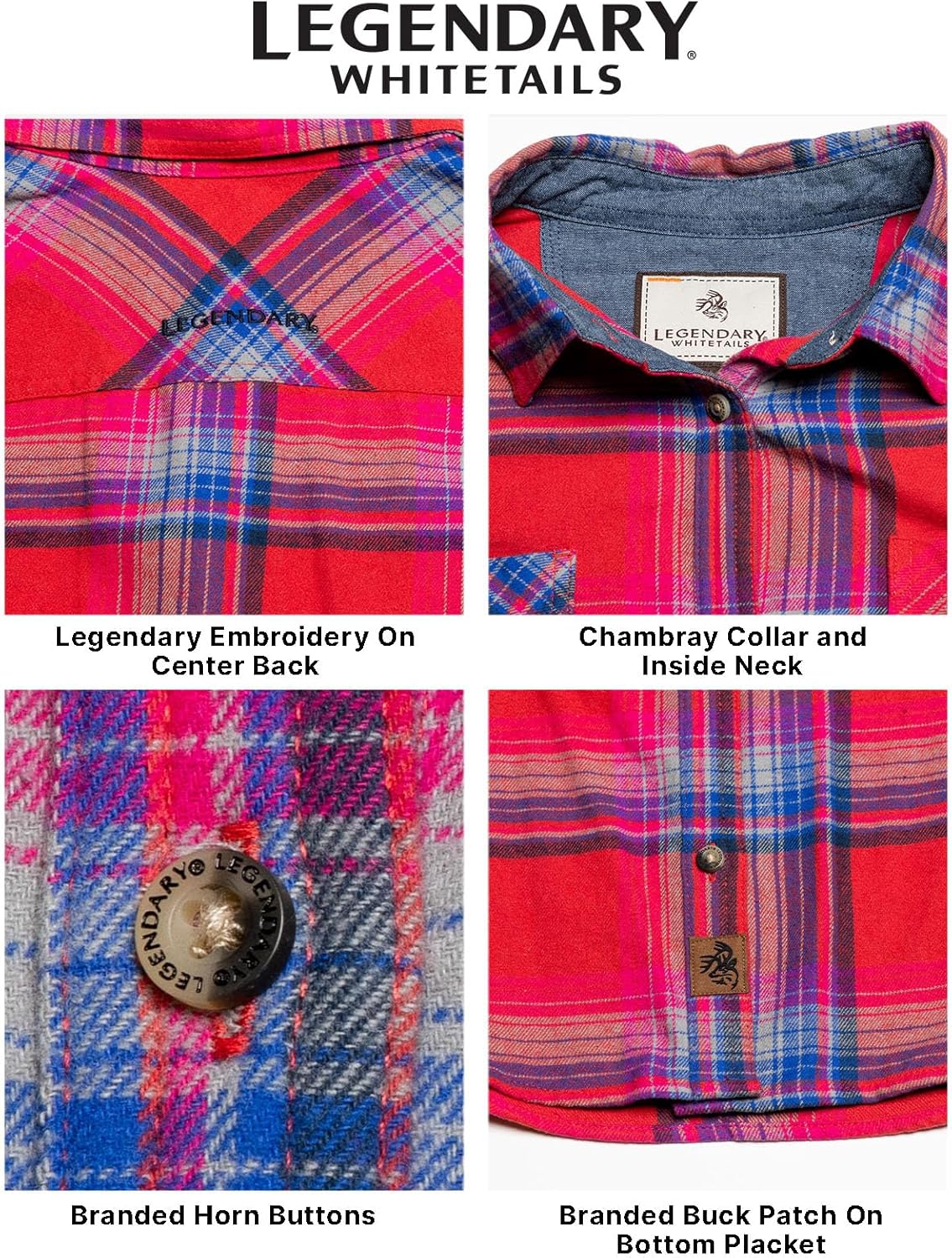 Legendary Whitetails Womens Long Sleeve Plaid Button Up 100% Cotton Flannel Shirt
