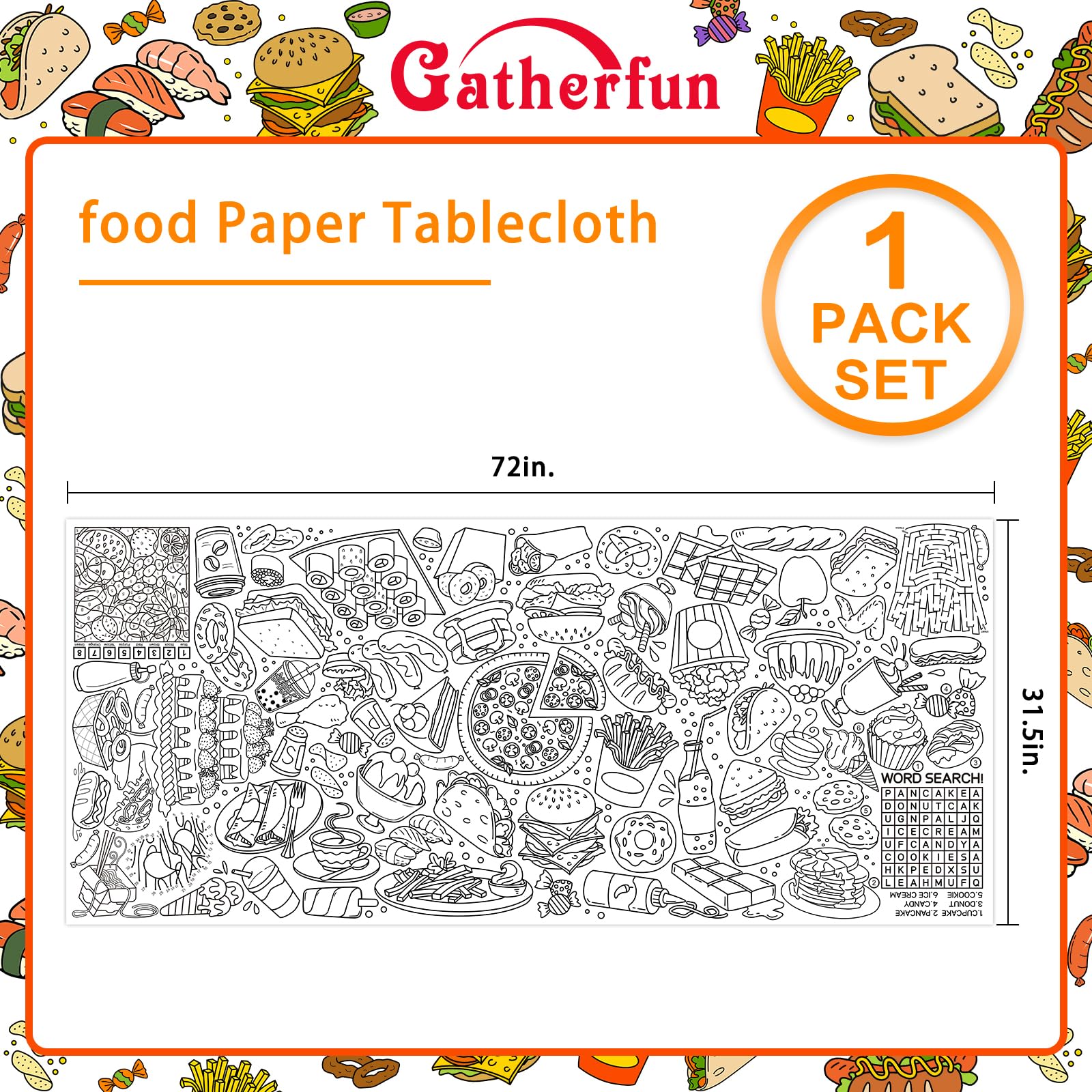 Gatherfun Giant Kids Coloring Poster | 31.5 x 72 Fun Food-Themed Activity for Classroom, Birthday & Events | Versatile as Wall Décor or Table Cover