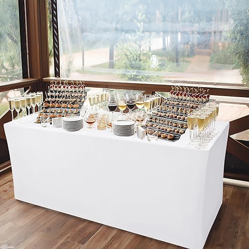 Miniatura 2 de Nasitos Juego de 4 manteles rectangulares de elastano elásticos para mesas de 5 pies, 60 x 30 pulgadas, manteles de tela para fiestas, ferias,