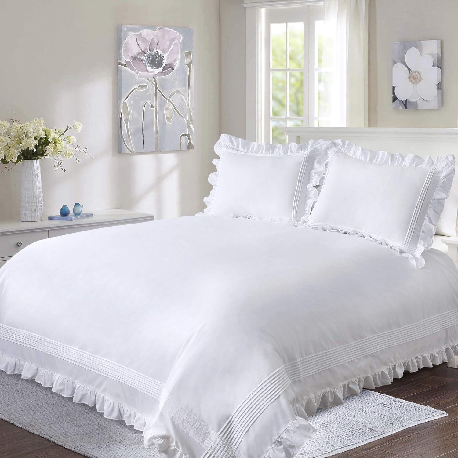 80% Off Discount Ruffled Duvet Cover White Shabby Chic King 3 Piece Ruffle Farmhouse Quilt Cover Rustic Simply Boho Pretty 104x90 Beding Set Frech Country