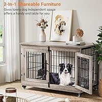 Vista 2 de Lulive Juego de 2 Muebles de Jaula para Perros, Perrera para Perros de Interior con Puertas Dobles de Madera Jaula para Perros de Servicio Pesado