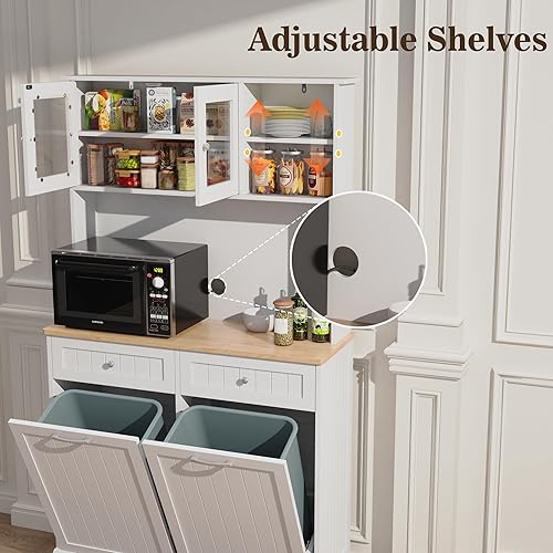 Miniatura 5 de YOCONYO Armario de basura con doble inclinación hacia fuera, gabinete de almacenamiento de 20 galones con dos cajones de madera maciza escondidos,