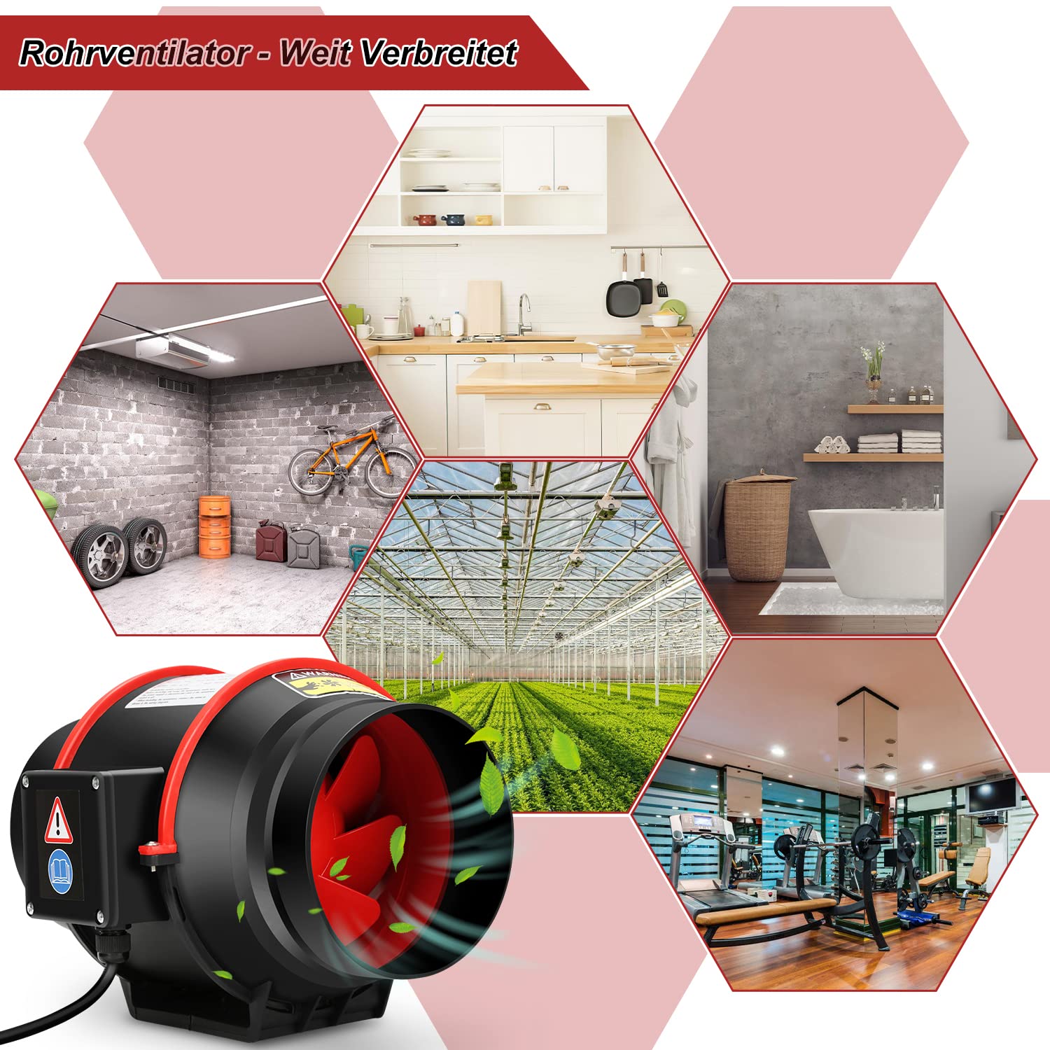 Ikodm 100 mm Einstellbar Rauchabzug Rohrventilator Inline-Kanalventilator, 320 m3/h Abluftventilator Lüfter Leise mit Fernsteuerung, EU-Stecker Für Bad,WC,Küche,Gewächshaus,Zelt,Garage