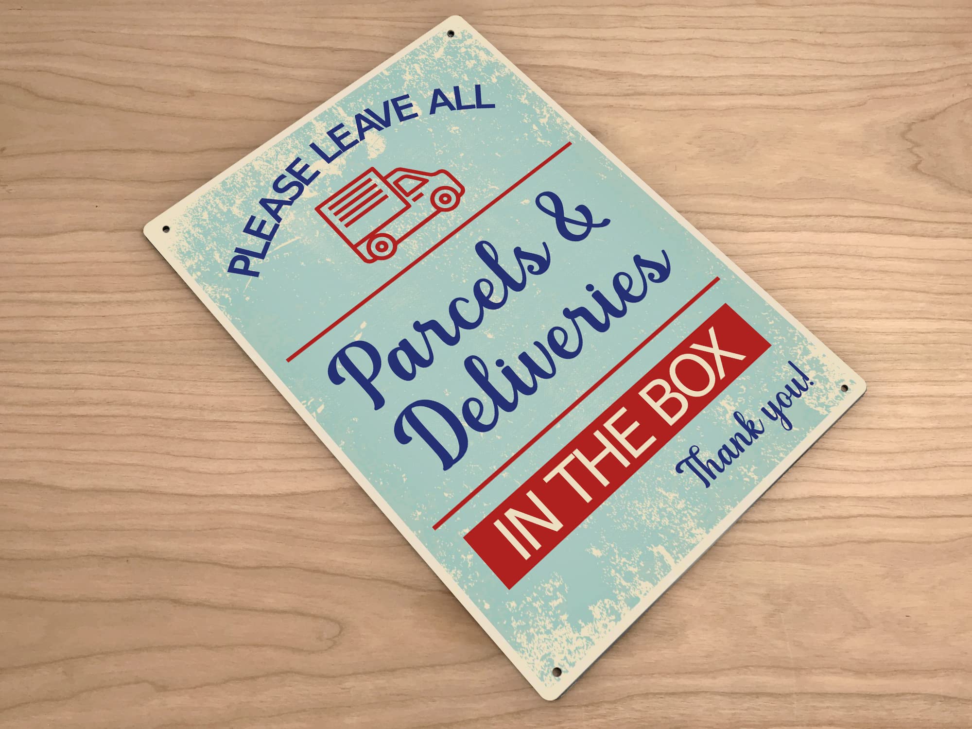 Please Leave All Parcels & Deliveries In The Box, Rustic, Polite Delivery Notice with 4 Drill Holes - Image 3