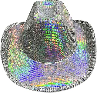 Disco Cowboy Hat for Women Disco Cowgirl Hat Sequin Disco Hat Disco Ball Hat for Women Girls Cowgirl Costume Accessories