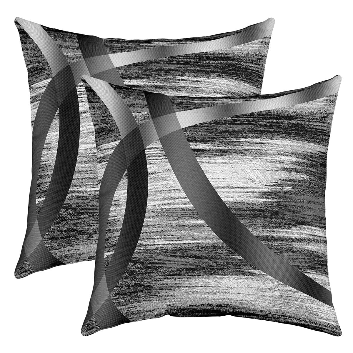 Loussiesd Black Grey Stripes Square Cushion Covers Set of 2 Geometric Reversible Throw Pillow Covers Pillow Covers Home Decor Set Women Men Decor Modern Abstract Striped Art Closure 18x18 Inch