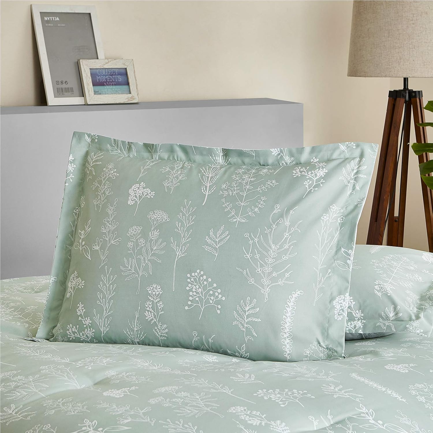 BEDSURE Twin Comforter Sets - Sage Green Comforter Cute Floral Bedding Comforter Sets, 2 Pieces Reversible Flowers Botanical Soft Bed Set with 1 Pillow Sham : Home & Kitchen
