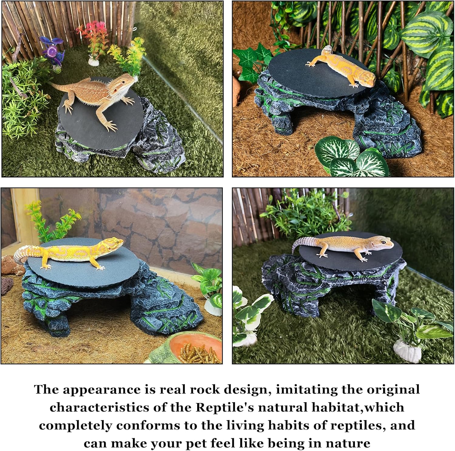 Reptile Basking Platform Gecko Hide Juvenile Beared Dragon Tank Accessories | 9.45"×5.31"×3.15",Resin,with a rock platform,Box packaging,Turtle habitat accessories,for Lizard Leopard Crested Gecko