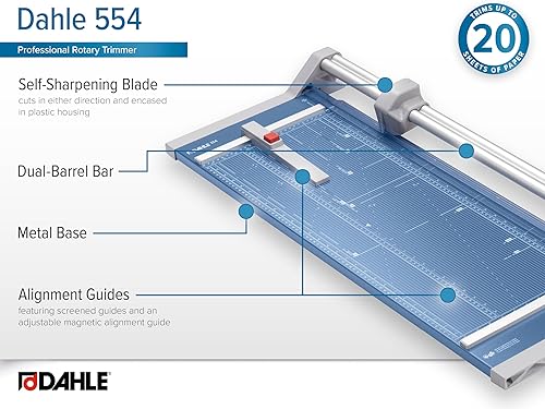 Vista 6 de Dahle Cortadora rotativa profesional 554, longitud de corte de 28 pulgadas, capacidad de 20 hojas, autoafilado, barra guía doble, abrazadera
