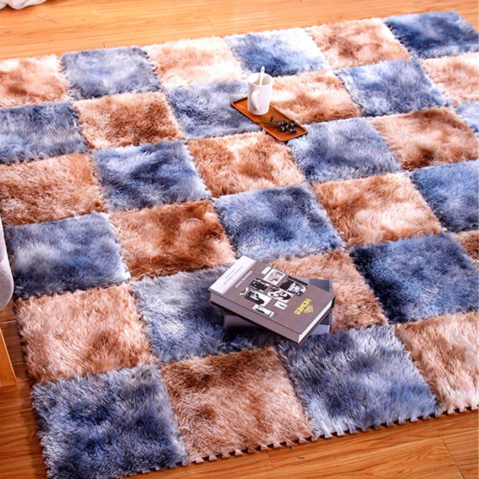 Tappetini da Gioco Ad Incastro in Schiuma Eva per Bambini, Tappetino Puzzle in Peluche Tie-Dye - Protezione del Pavimento, per Sala Giochi Yoga per Esercizi in Garage,Brown+Pink,10