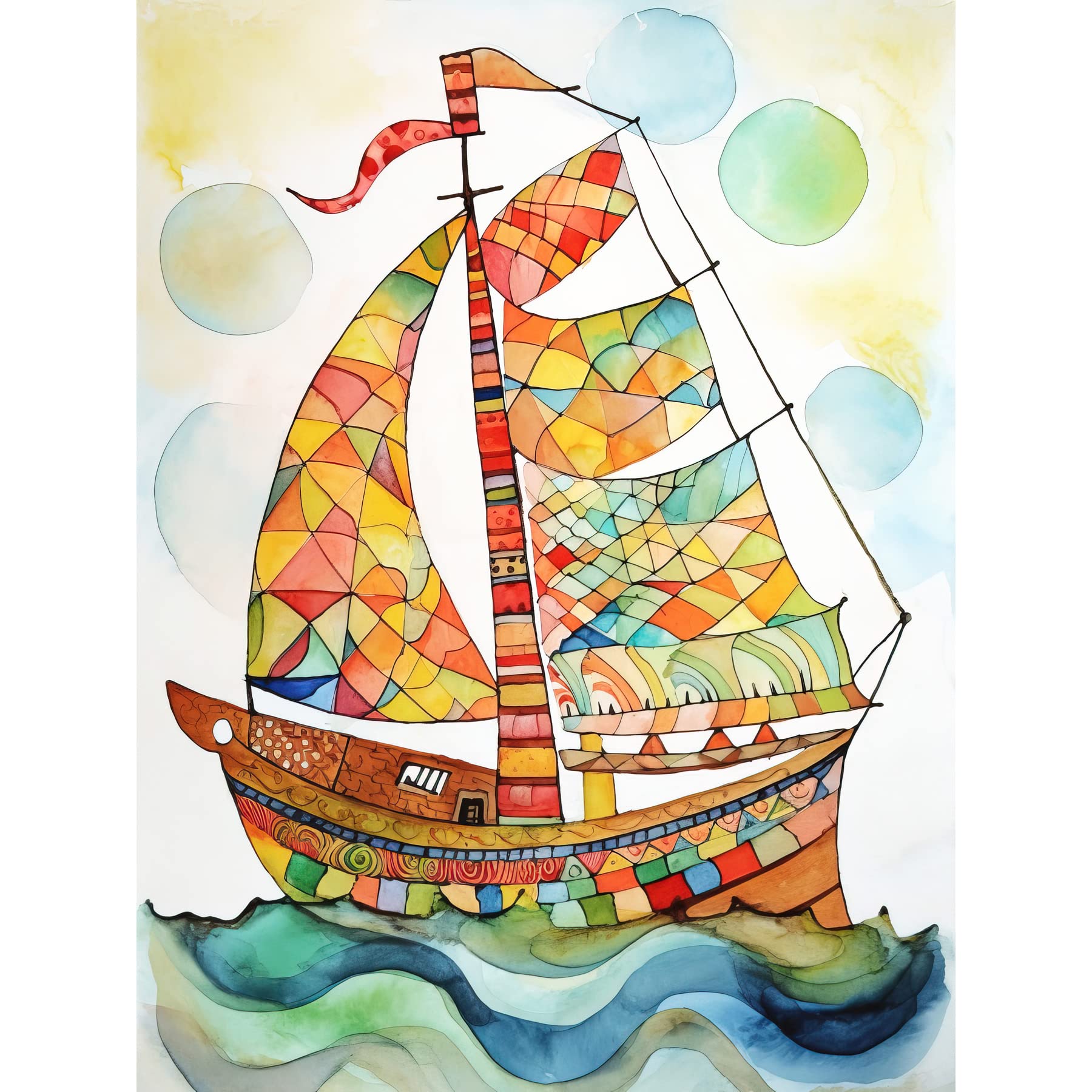 Artery8 Sailing Ship At Sunrise Folk Art Large Wall Art Poster Print Thick Paper 18X24 Inch