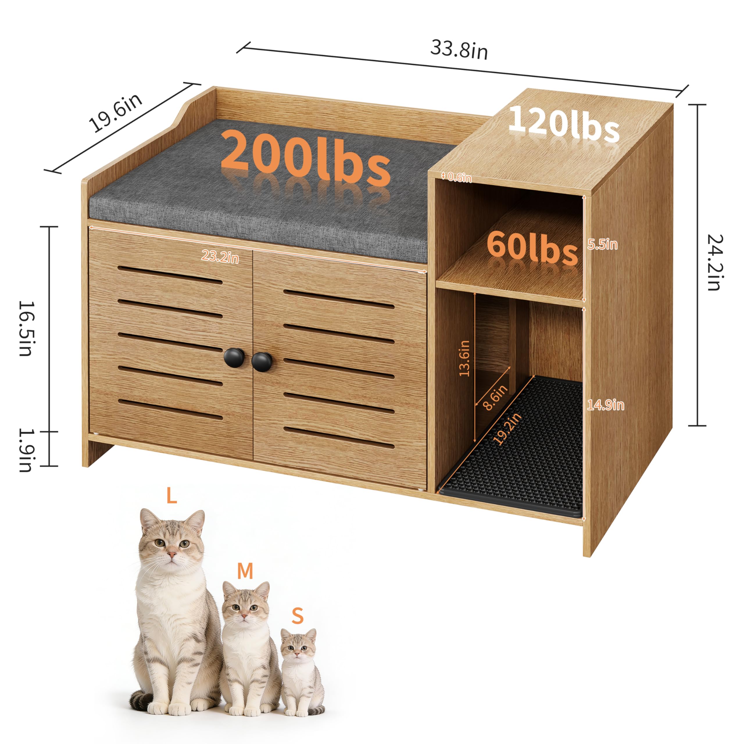 Cat Litter Box Enclosure, Hidden Litter Box Cabinet Furniture with Scratch Pad, Farmhouse Indoor Cats House with Storage Layer for Hallway, Bedroom - image 3