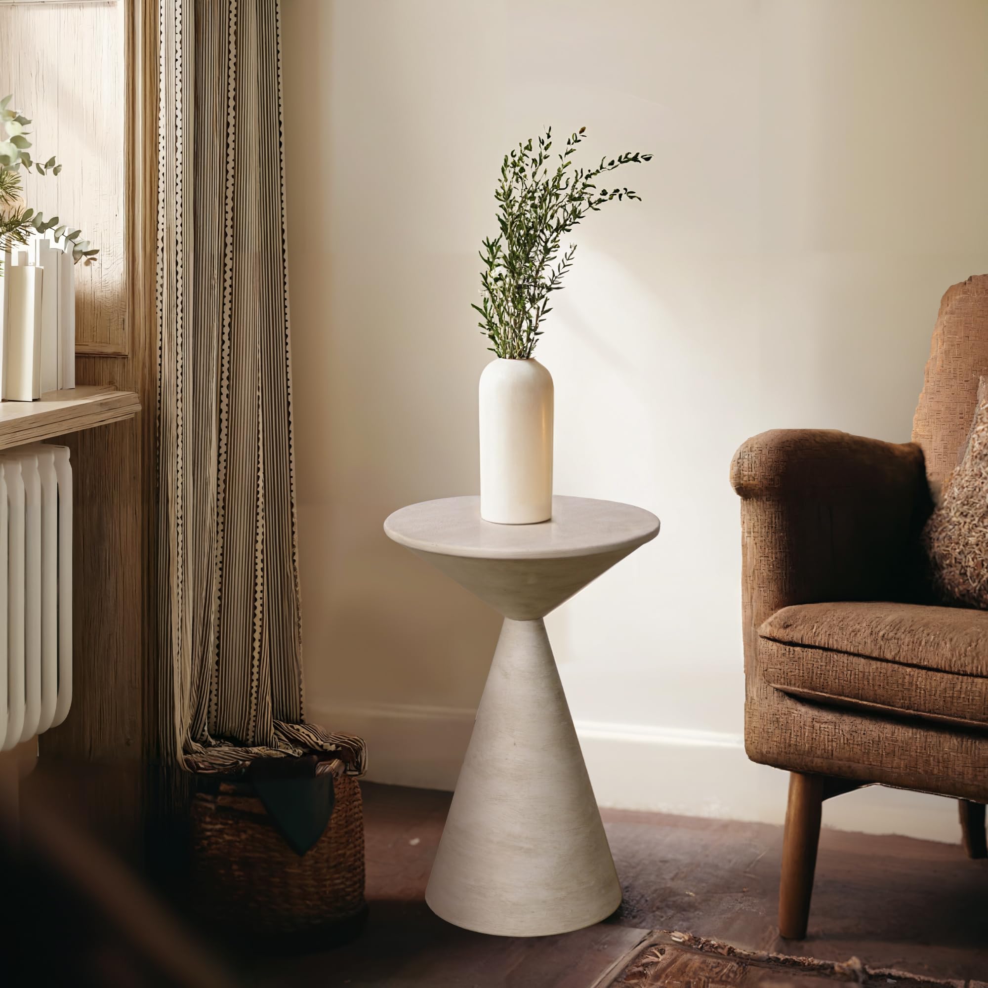 COVLON Small Drink Table, Round Martini Table, Drum End Table Side Table, Metal Accent Table,for Small Space Living Room, Bedroom, Dirt