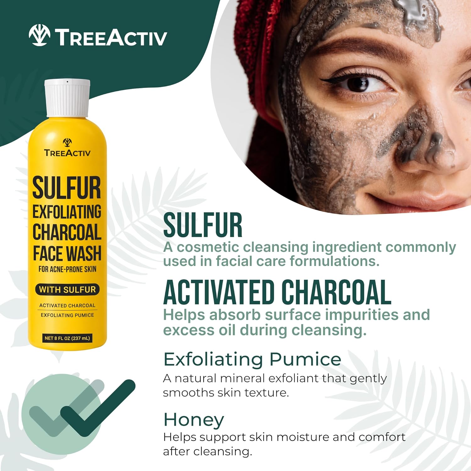 Sulfur 10% Exfoliating Charcoal Acne Face Wash, 8 Fl Oz, Face Wash for Men & Women, Sulfur Acne Wash for Acne, Activated Charcoal & Pumice, Foaming Daily Women & Men's Face Wash - Image 6