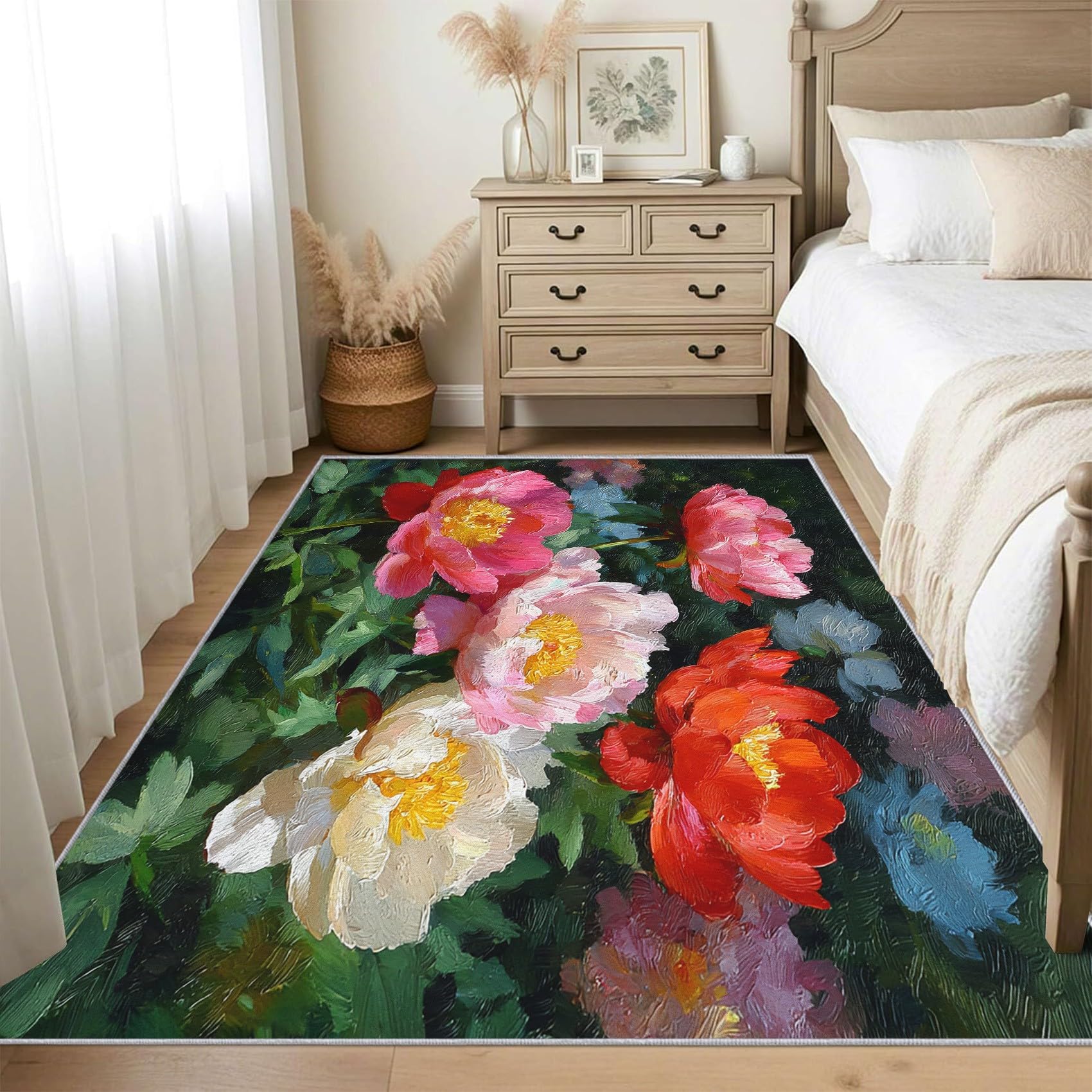 Tapis peinture à l'huile de pivoine botanique grand tapis de salon W-Z2