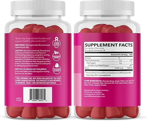 Miniatura 8 de Biotin Gummies - Vitaminas para el cabello y las uñas para mujeres | Suplemento definitivo para el crecimiento del cabello con 5000 mcg | 90