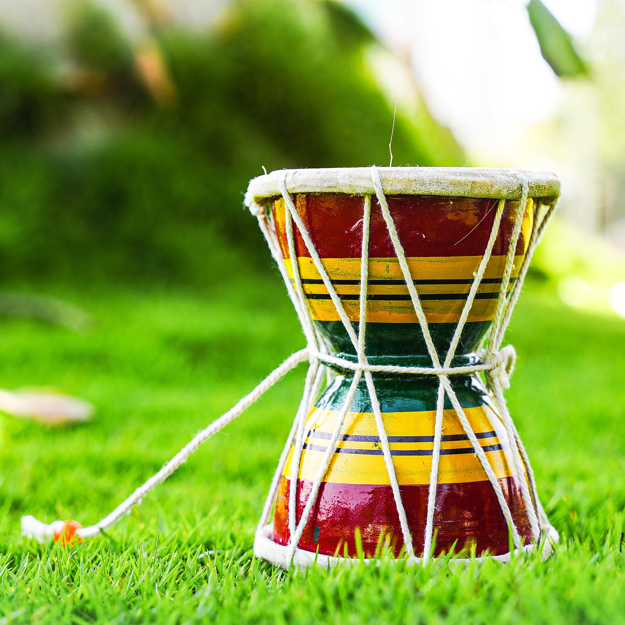 Puja N Pujari Musical Instrument Multicolored Wooden Damroo/Damaru/Damru for kirtan, School Play and Folk Dance 2