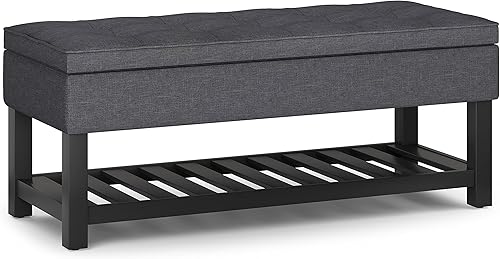 Miniatura 24 de SIMPLIHOME Cosmopolitan - Banco otomano rectangular de transición de 44 pulgadas de ancho con parte inferior abierta en piel sintética vegana gris