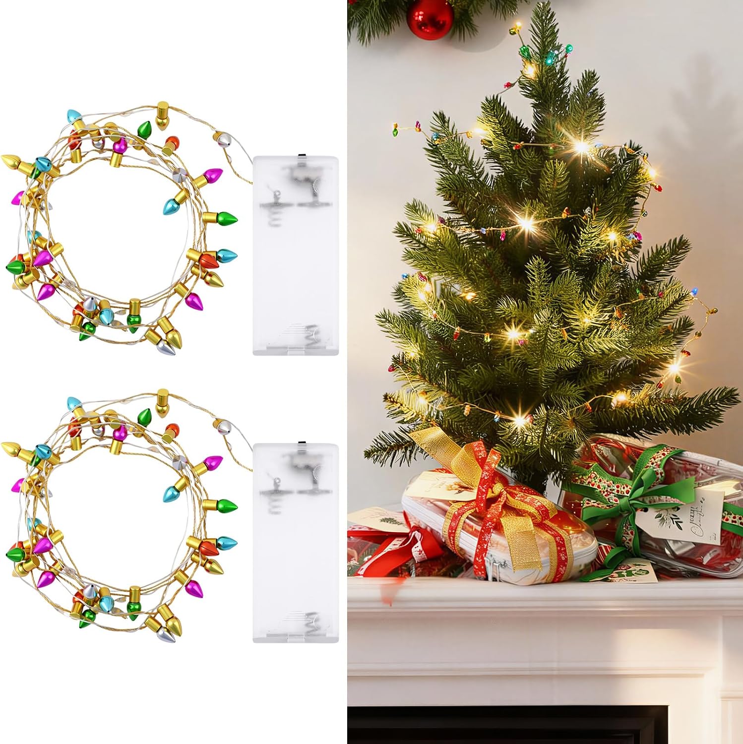 Huquary 2 Pcs 3.28 ft Miniature Christmas String Light for Dollhouse