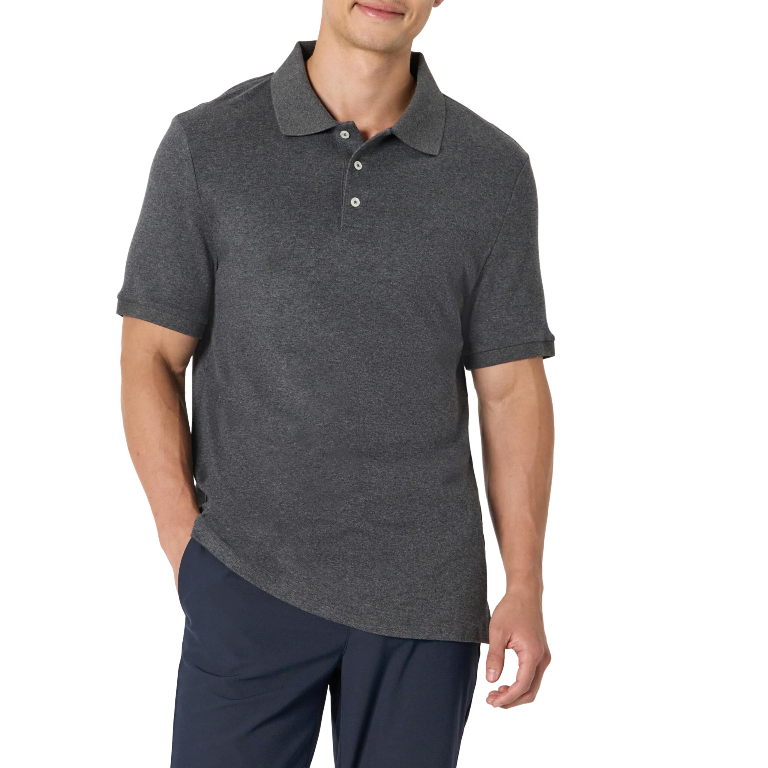 Amazon Essentials Men's Regular Fit Interlock Polo Shirt, Charcoal Heather, XS