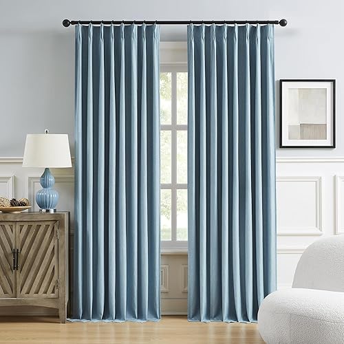 Miniatura 14 de DUALIFE Cortinas opacas plisadas dorado tostado de 138 pulgadas de largo, pestaña trasera con ganchos, cortina de riel de lino con aislamiento