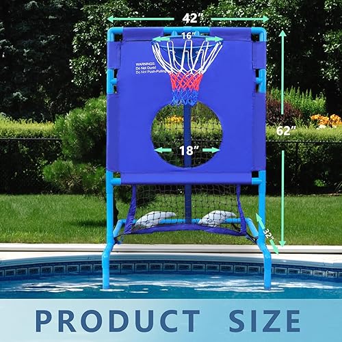 Miniatura 2 de Juego de aro de baloncesto y red de fútbol 2 en 1, para varios juegos divertidos, 6 bolas incluidas, arregla tu fiesta de verano