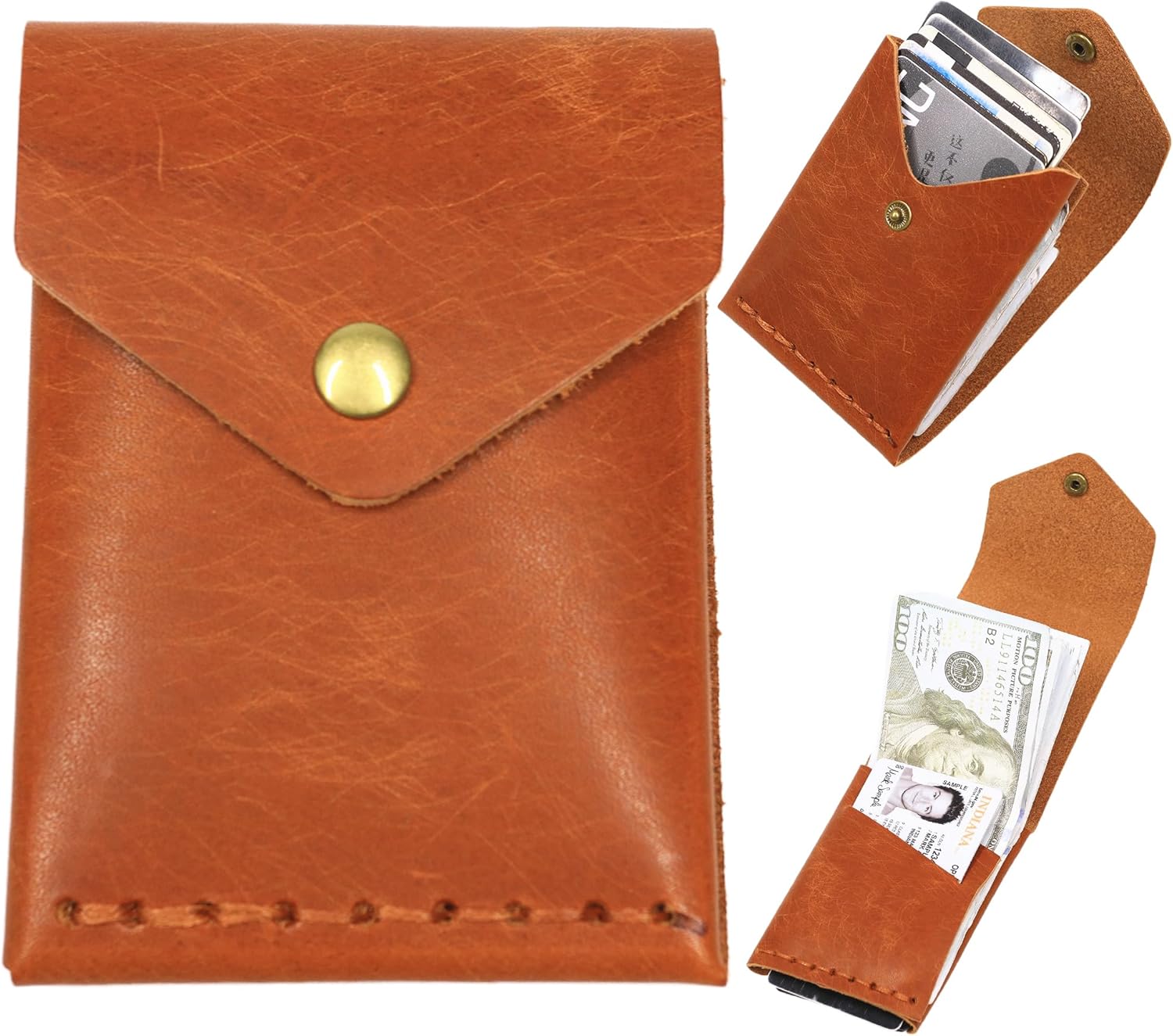 Leather Wallet for Men and Women - Slim Card Holder - Handmade Minimalist Front Pocket Wallet - Flap Cash Wallet - Full Grain Leather (Coffee)