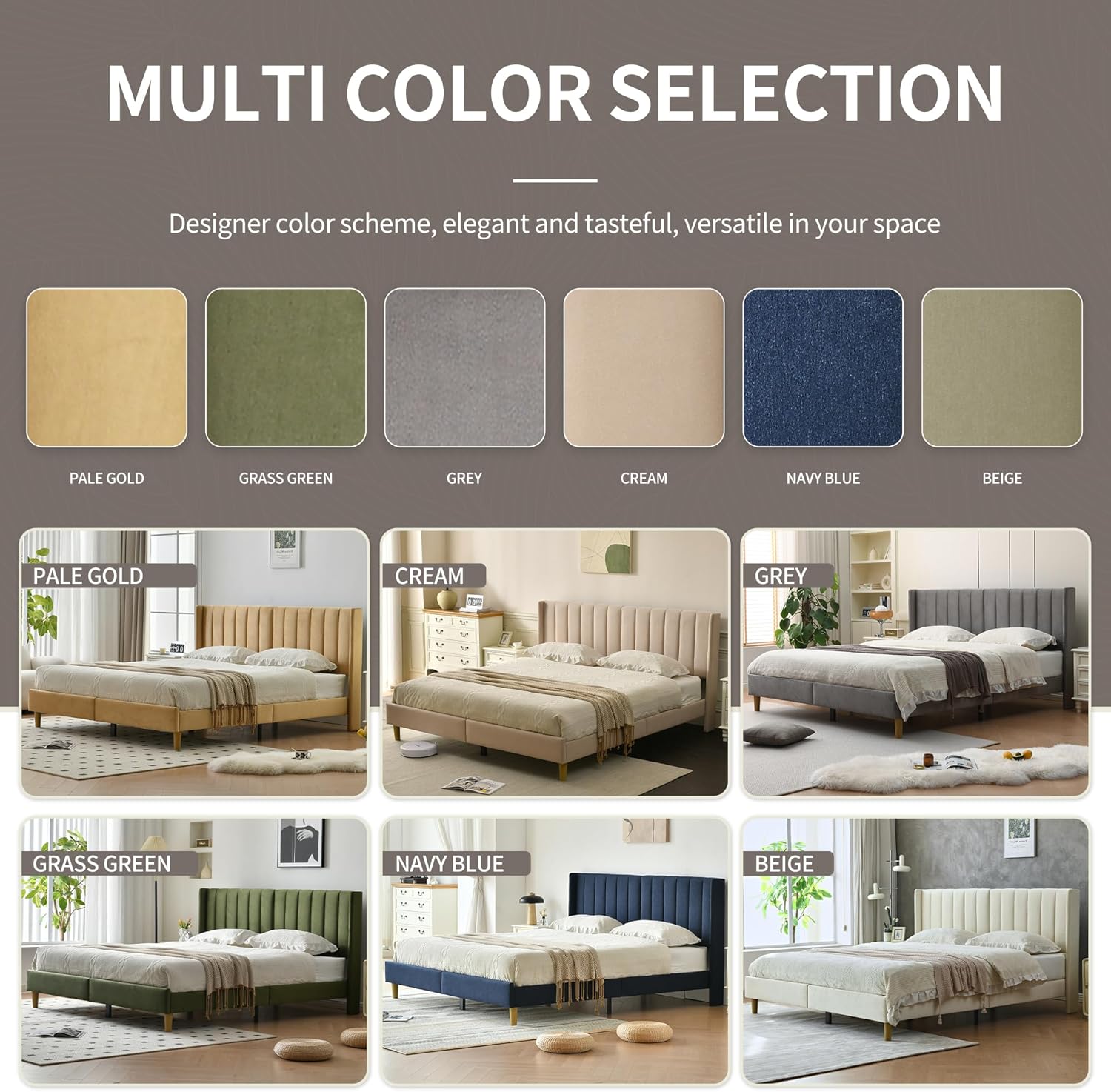 YUHUASHI upholstered Platform Bed Frame/King Bed Frame/Modern Geometric Double-Wing Design headboard/Linen Fabric/Easy to Assemble no Noise (Beige, King (U.S. Standard))