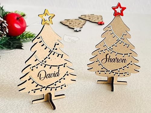 Miniatura 4 de Árboles 3D personalizados con nombre grabado personalizado, árbol de Navidad de madera independiente, adorno de nombre de Navidad 2025, árboles de