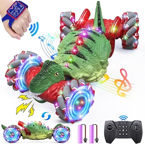 Miniatura 8 de Auto de acrobacias a control remoto, detección de gestos LED de 2.4 GHz, rotación de doble cara 4WD con luces y música, automóvil de deriva de