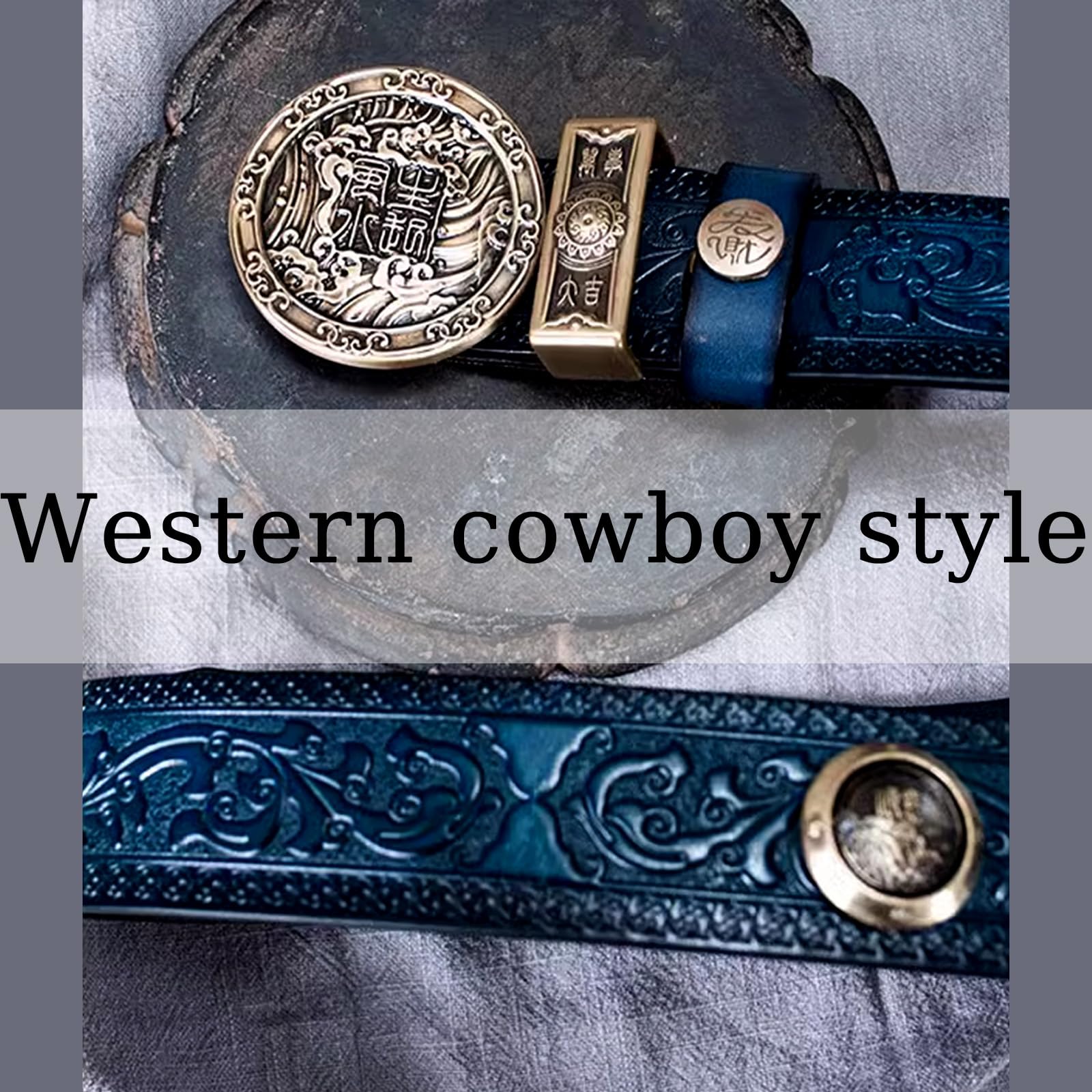 Cinturon Mujer Hombre Piel, Cinturón Ajustable Estilo Vaquero Vintage Tallada Occidental Para Hebilla Hebilla Lisa, Para Jeans, Pantalones Y Vestidos