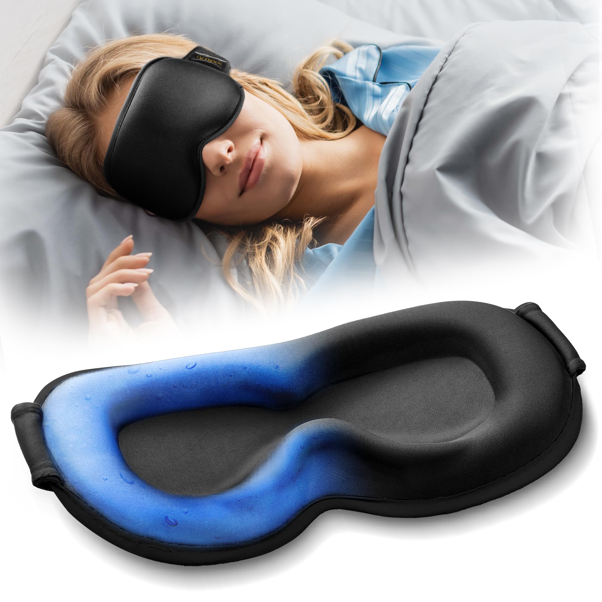 3D Weighted Cooling Gel Eye Mask – 6oz Weighted Eye Mask for Sleeping, 100% Blackout Gentle Pressure Sleep Mask, Ice Cold Gel, Migraine & Headache Relief, Eye Care, Travel & College Dorm Essentials