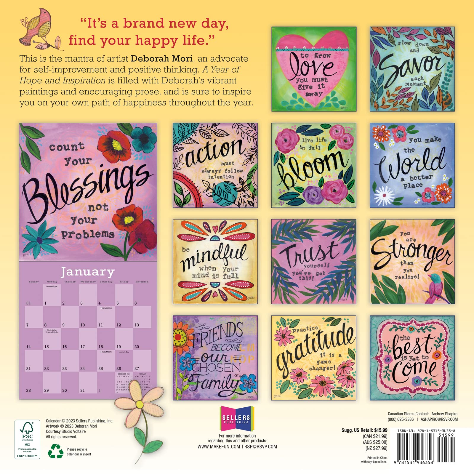 Amazon.com: A Year of Hope and Inspiration 2024 Wall Calendar 16-Month — by  Deborah Mori, 12" x 12" : Office Products