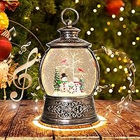 Vista 17 de Globo de Nieve Cardinal, Globo de Nieve Musical de Muñeco de Nieve Navideño tipo Linterna con Luces con Temporizador de 6H a Batería y Alimentado