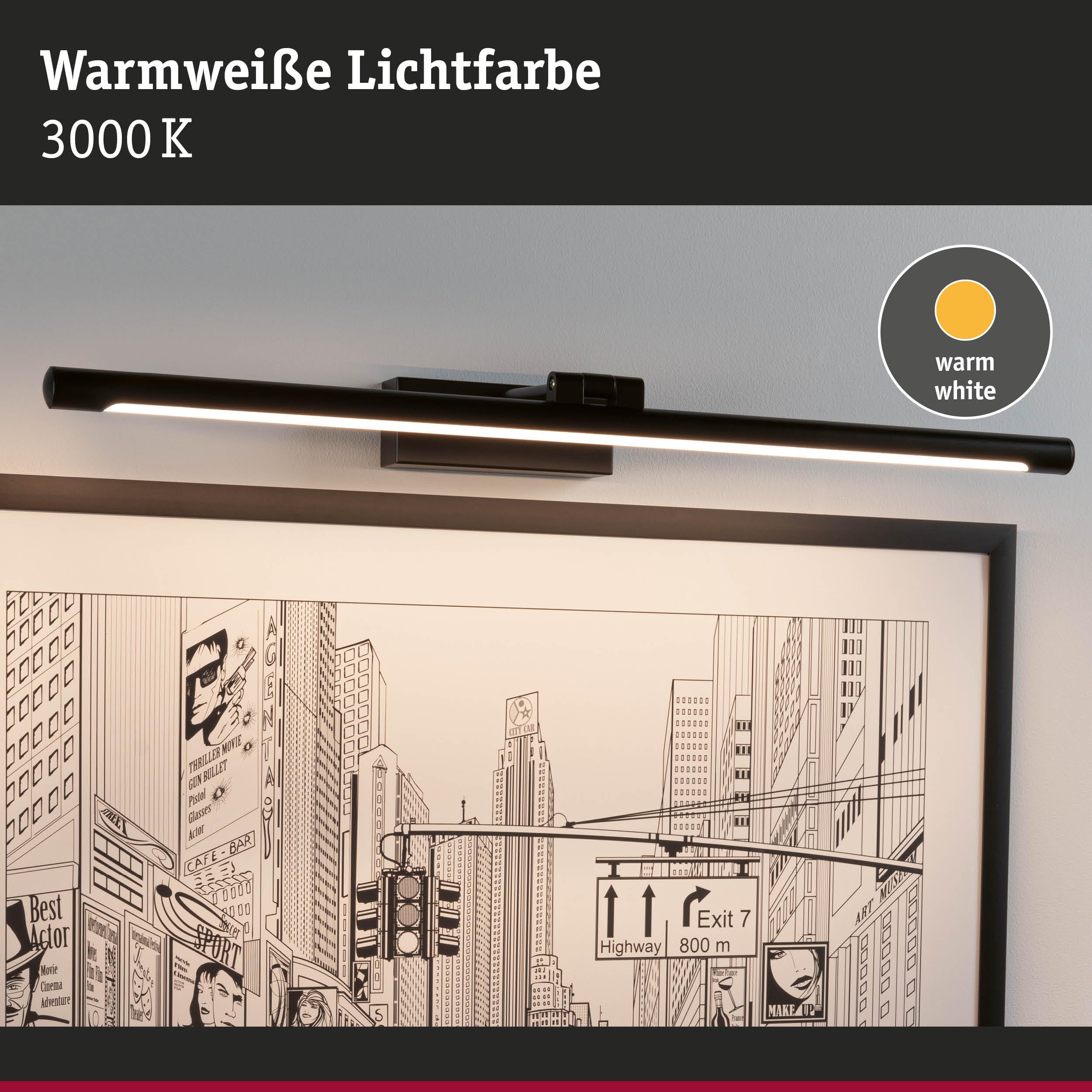 Paulmann 95565 LED Bilderleuchte Mingo 600mm incl. 1x11 W Warmweiß Schwarz Bildbeleuchtung Metall Beleuchtungssystem 3000 K